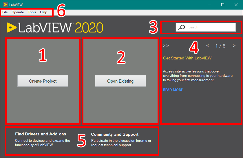 LabVIEW 2020 Getting Started Window Components