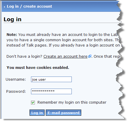 LabVIEW Wiki login page